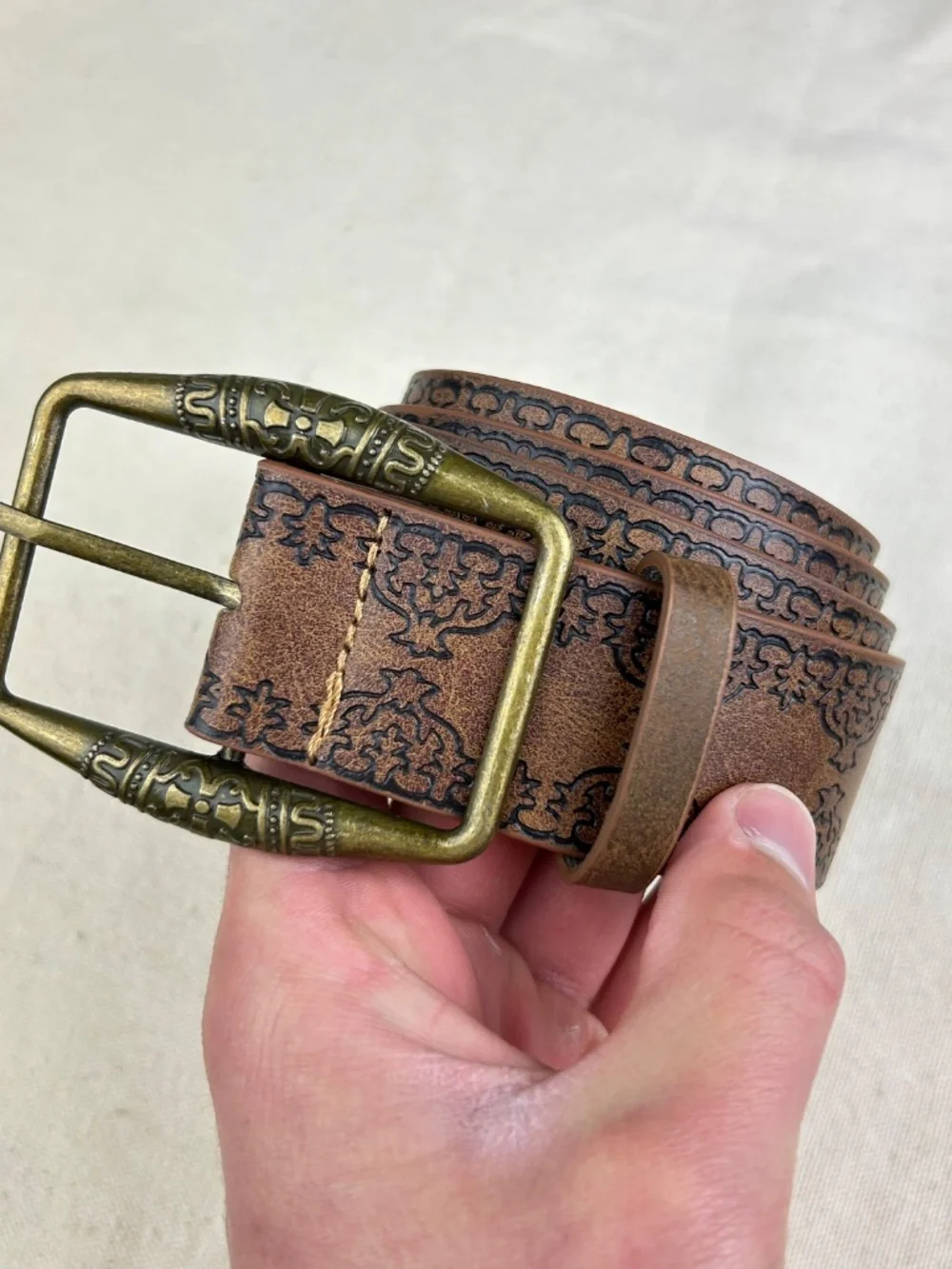 Vintage style brown american western floral rustic boho belt